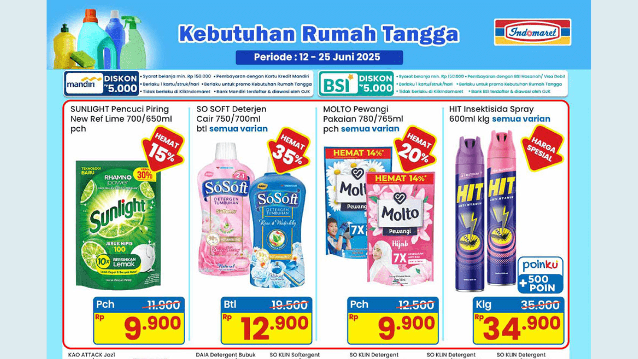 Promo JSM Indomaret Terbaru 20-22 Juni 2025 Banjir Diskon Produk Rumah Tangga, Detergen Cuci Baju Rp8 Ribu